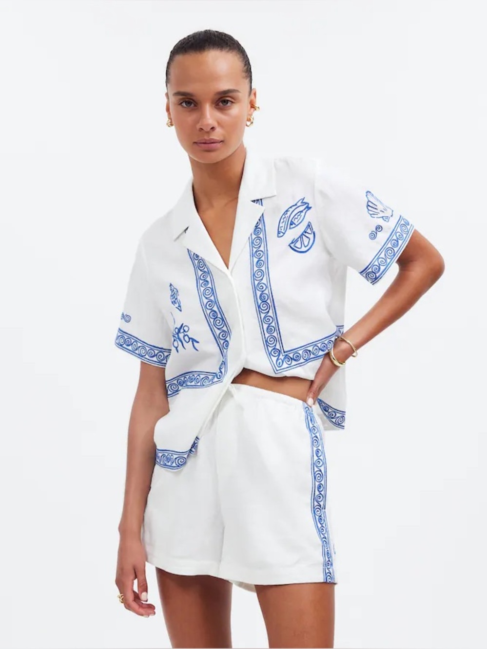 Lisa Says Gah! Linen Madewell Embroidered Button-Front Shirt short sleeve top